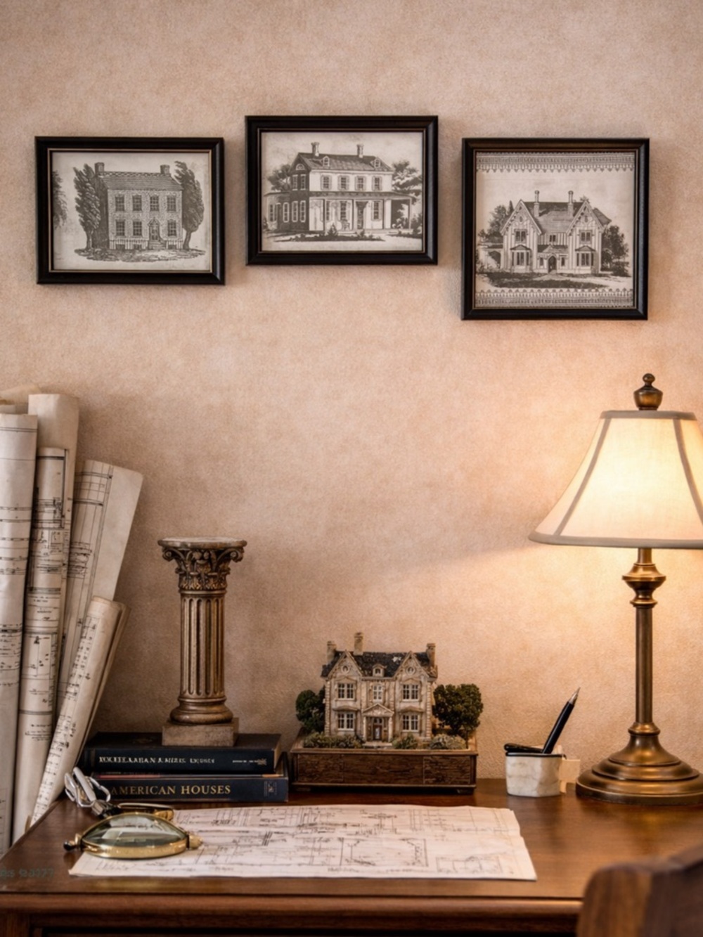 Vintage Framed Architecture Building Prints